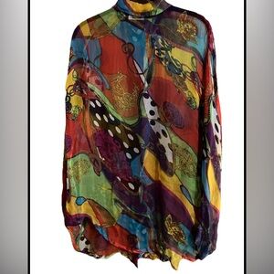 DETAILS SPORTS WEAR Retro 80’s Ladies Blouses Graphic Size M Long Sleeves Shear